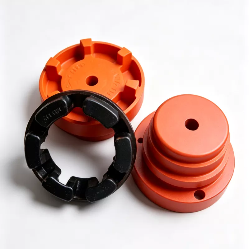 Orange NM flexible rubber coupling hubs and black flexible ring