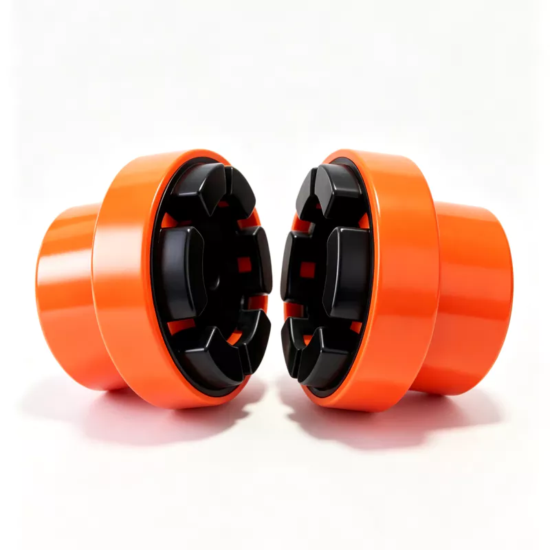 Orange NM flexible rubber coupling hubs and black flexible ring