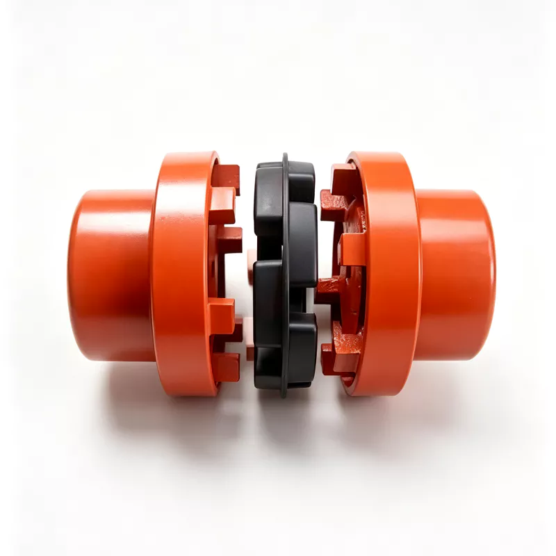 Orange NM flexible rubber coupling hubs and black flexible ring