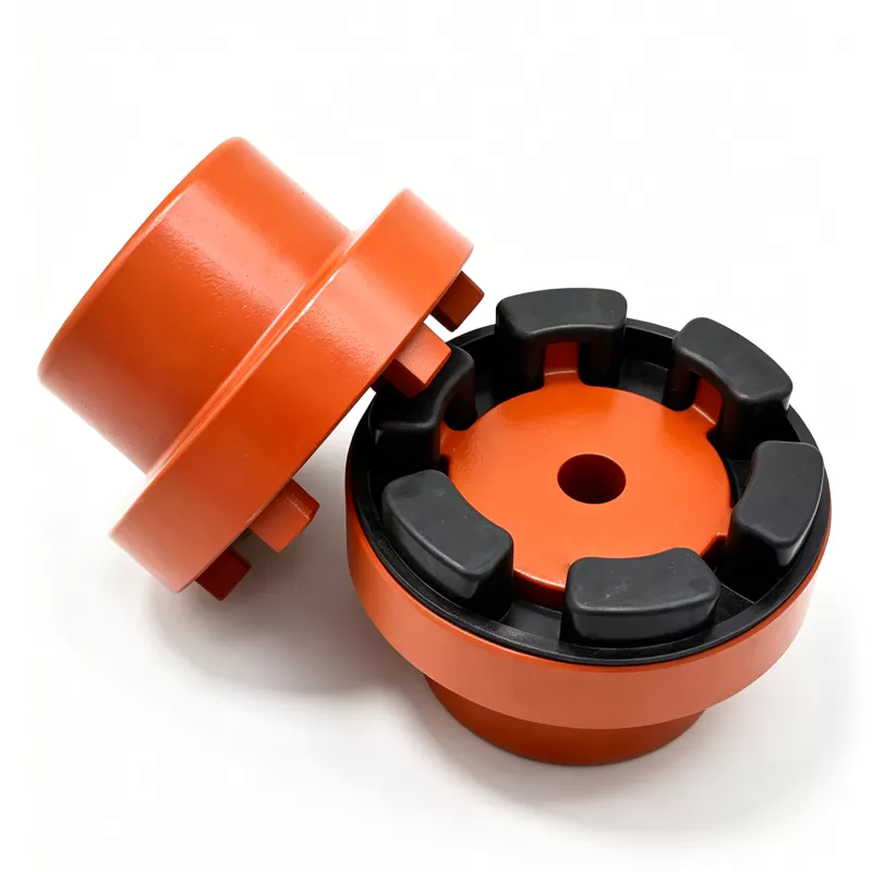 Orange NM flexible rubber coupling hubs and black flexible ring