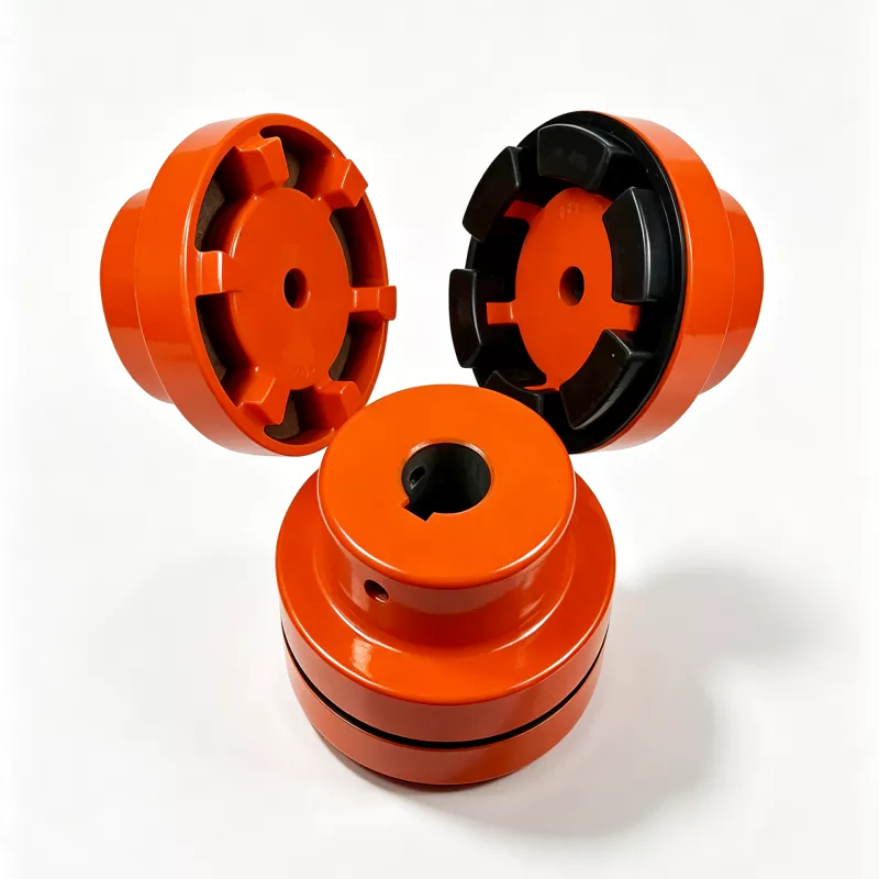 Orange NM flexible rubber coupling hubs and black flexible ring