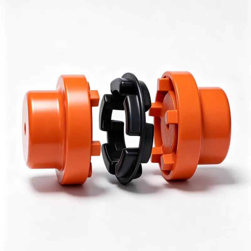 Orange NM flexible rubber coupling hubs and black flexible ring